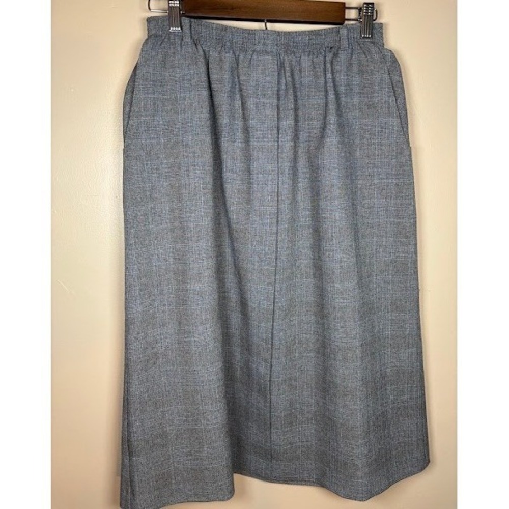 Vintage Alfred Dunner Gray Red Glen Plaid Elastic Waist Midi Skirt Pockets 14